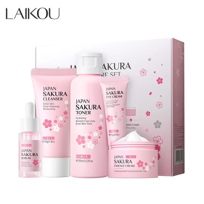 LAIKOU Sakura Skin Care Set – Moisturizing & Fine Line Reducing, 5‑Piece
