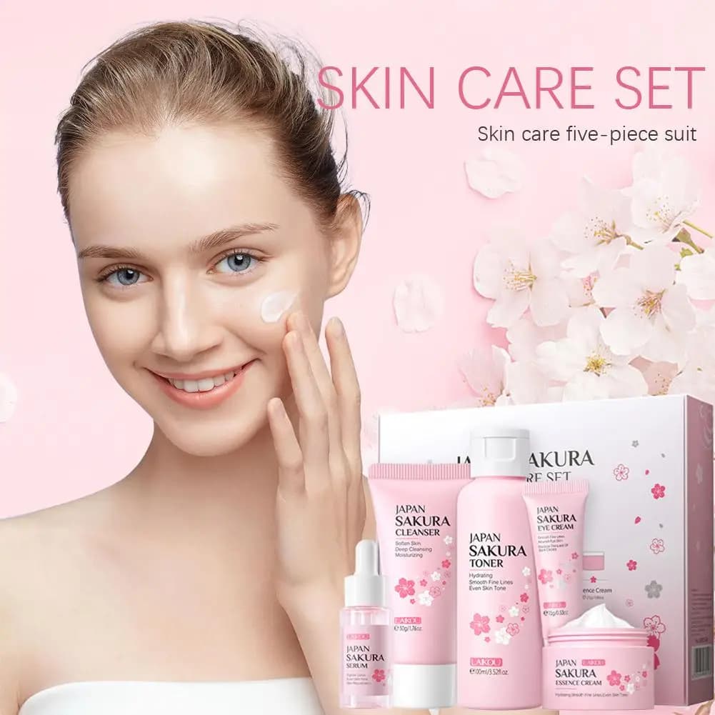 Sakura skincare set with cream, serum and toner — image 3
