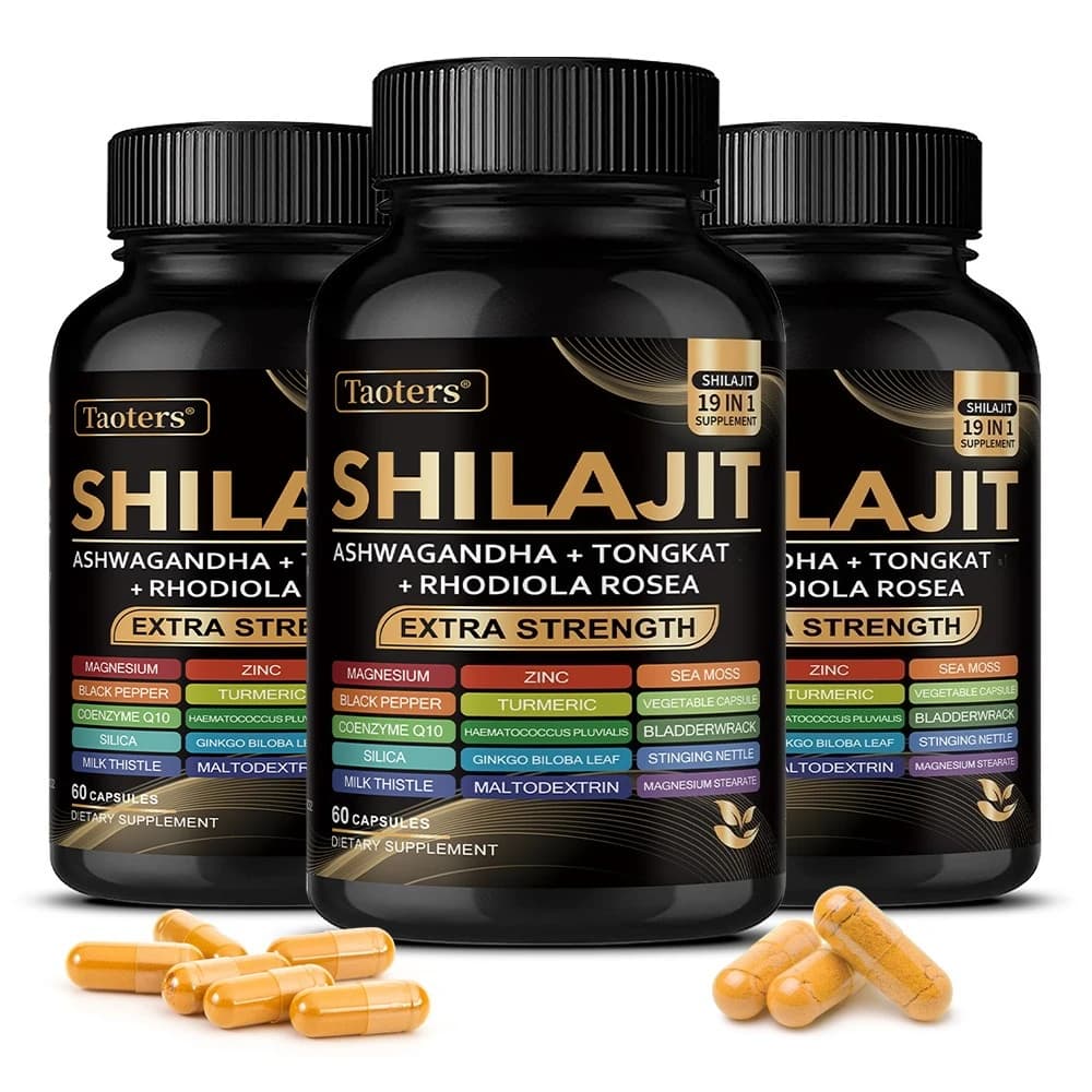 bottles of shilajit and sea moss supplement capsules — image 8