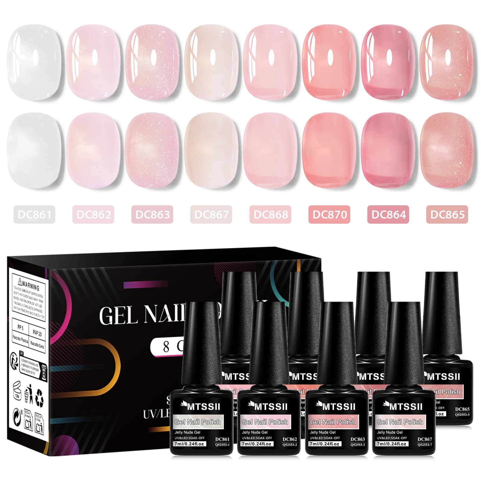 Boxed set of eight nude jelly gel nail polishes — image 1
