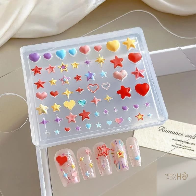 3D silicone nail art mold with heart star pentagram design — image 2