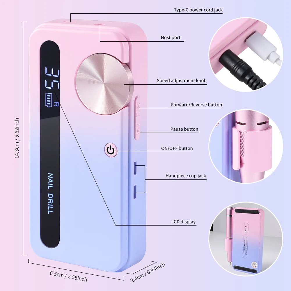 Rechargeable electric nail drill with 35,000 RPM motor — image 6