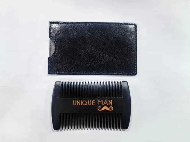Wooden beard comb with leather case — image 8