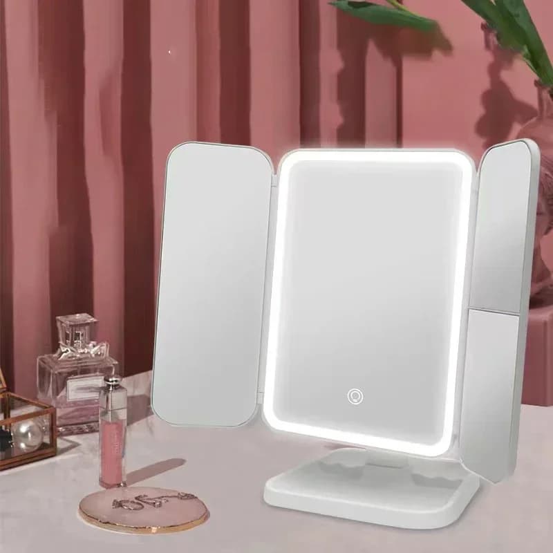 trifold LED makeup mirror with three panels — image 5