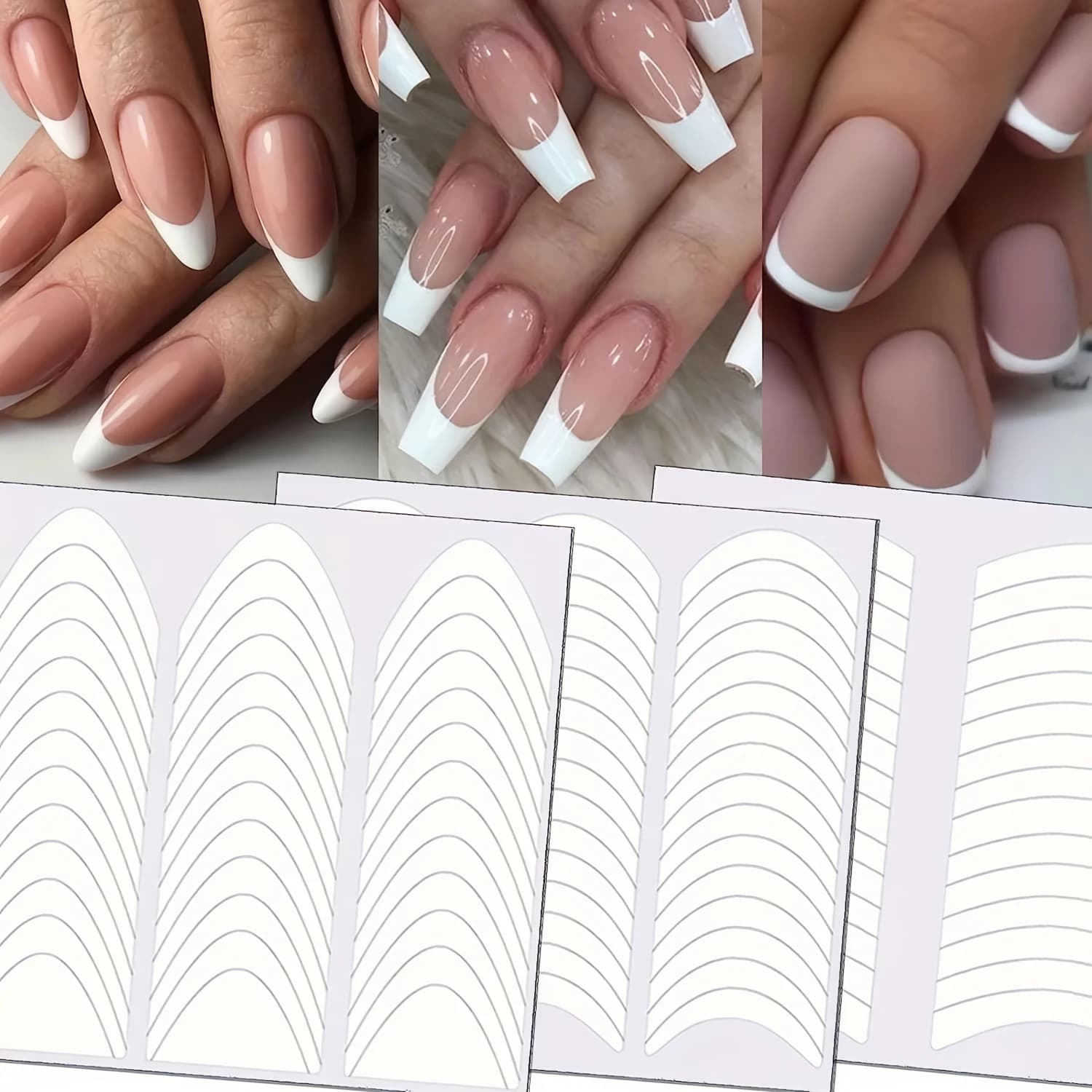 white self-adhesive French nail art stickers — image 1