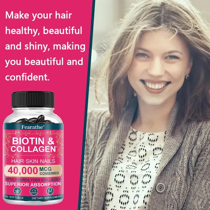 bottle of biotin collagen supplement for hair, skin and nails — image 3