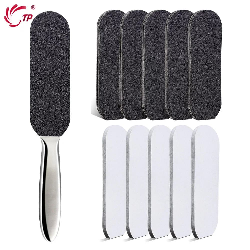 stainless steel foot file with replaceable sandpaper pads — image 1