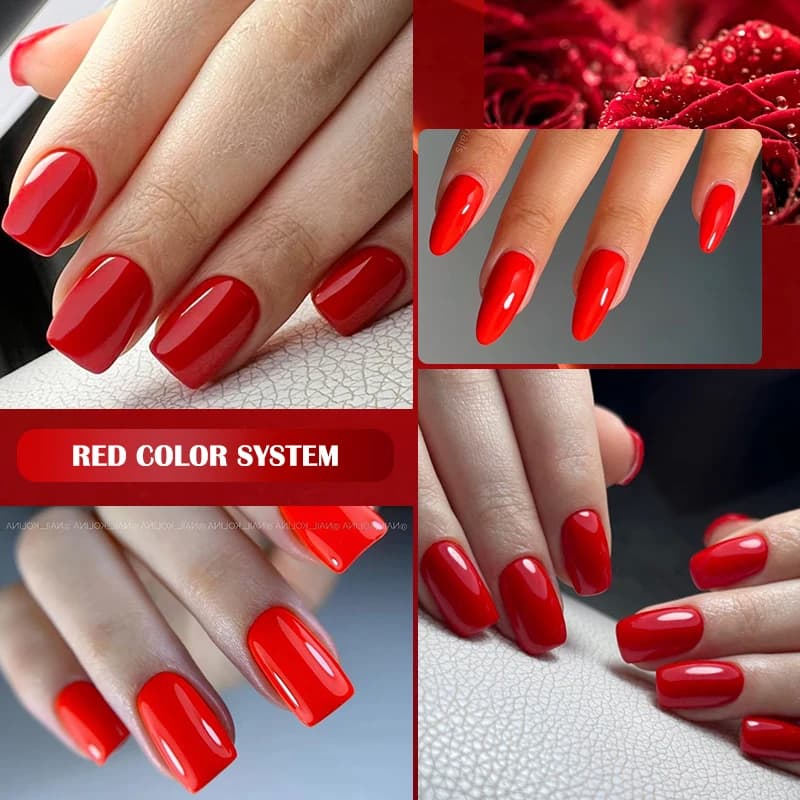 set of five red and brown semi-permanent UV nail gel tubes — image 4