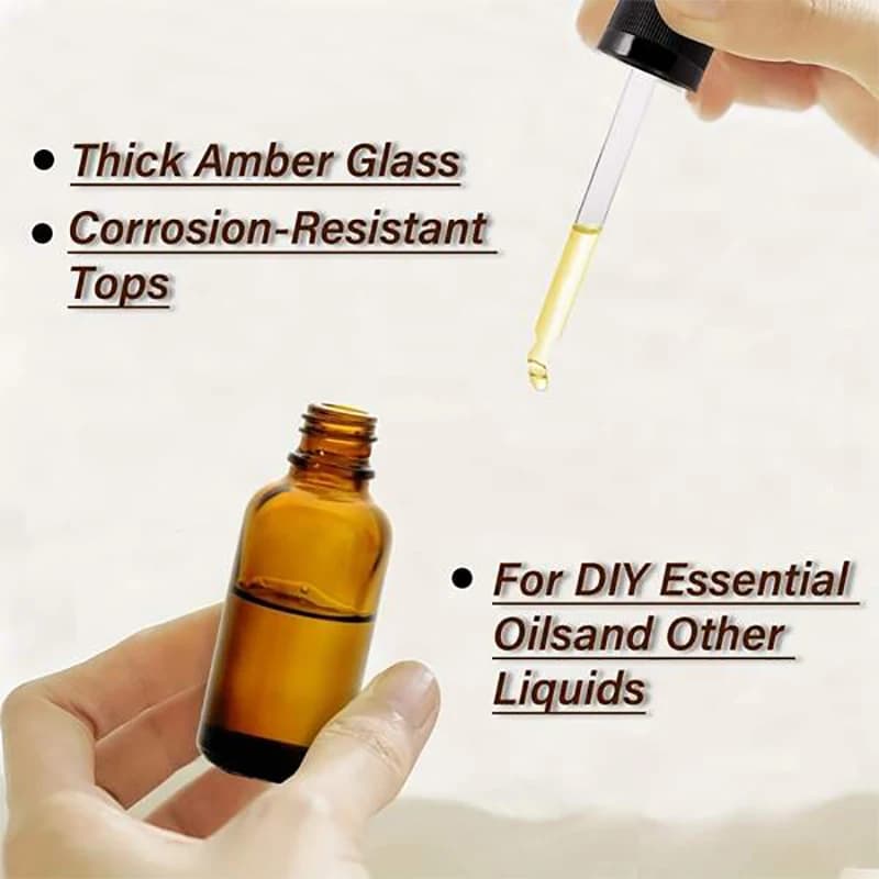 Set of 12 amber glass 30ml essential oil bottles with droppers — image 6