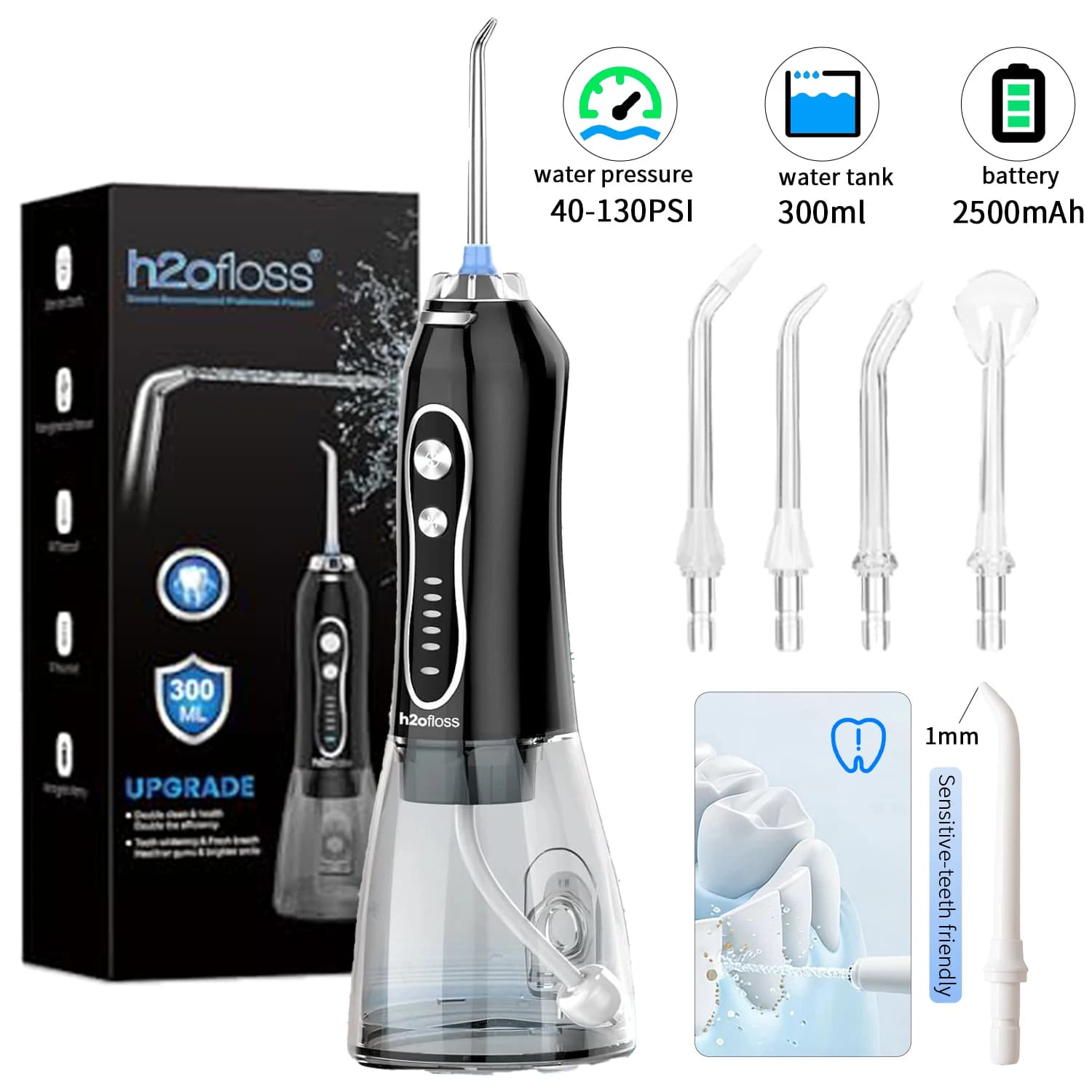 cordless water flosser with reservoir and tips — image 1