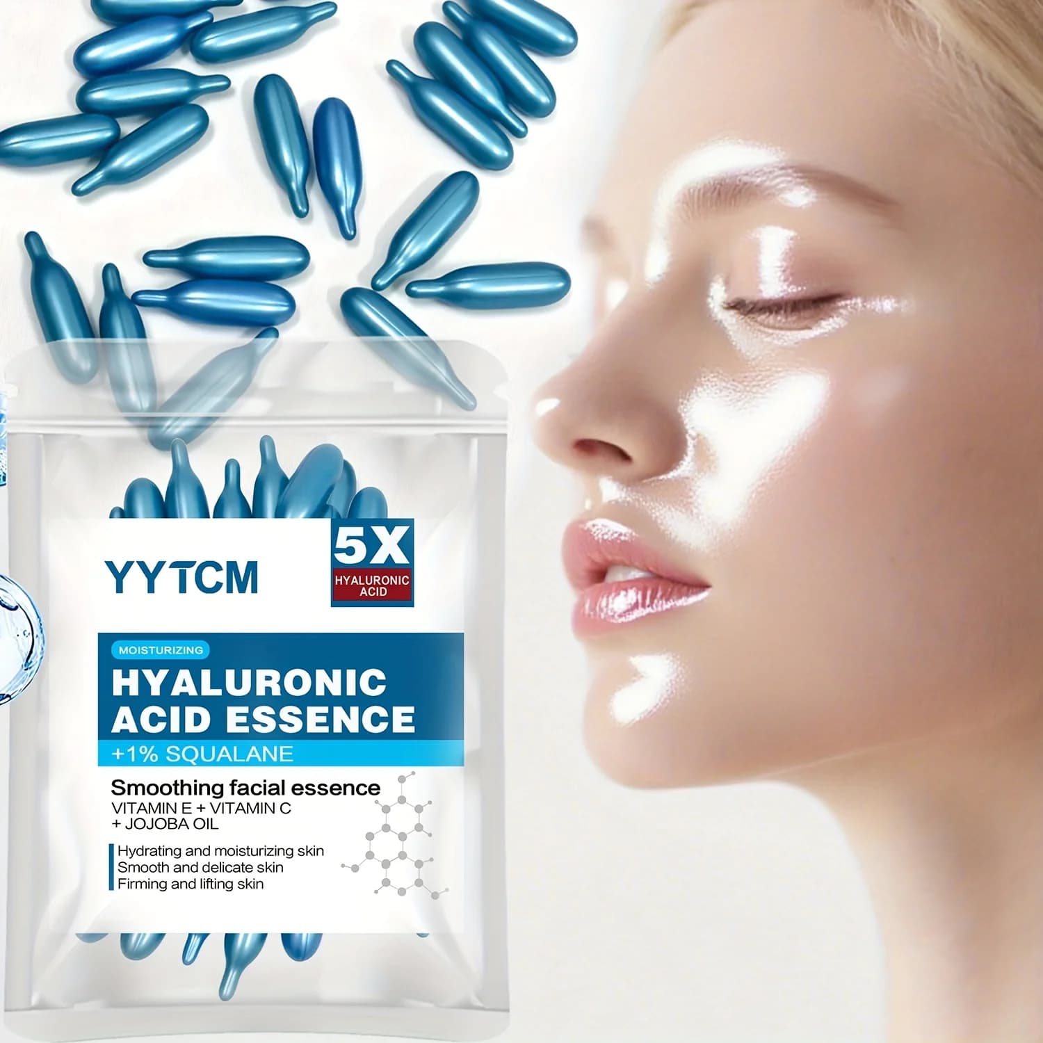 Hyaluronic acid moisturizing capsule essence bottle with capsules — image 1