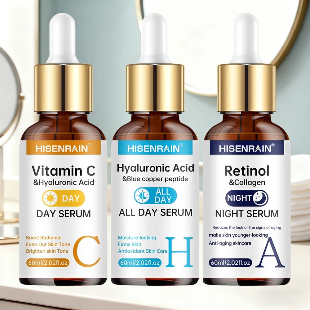 Vitamin C, Retinol and Hyaluronic Acid serum duo bottles — image 1