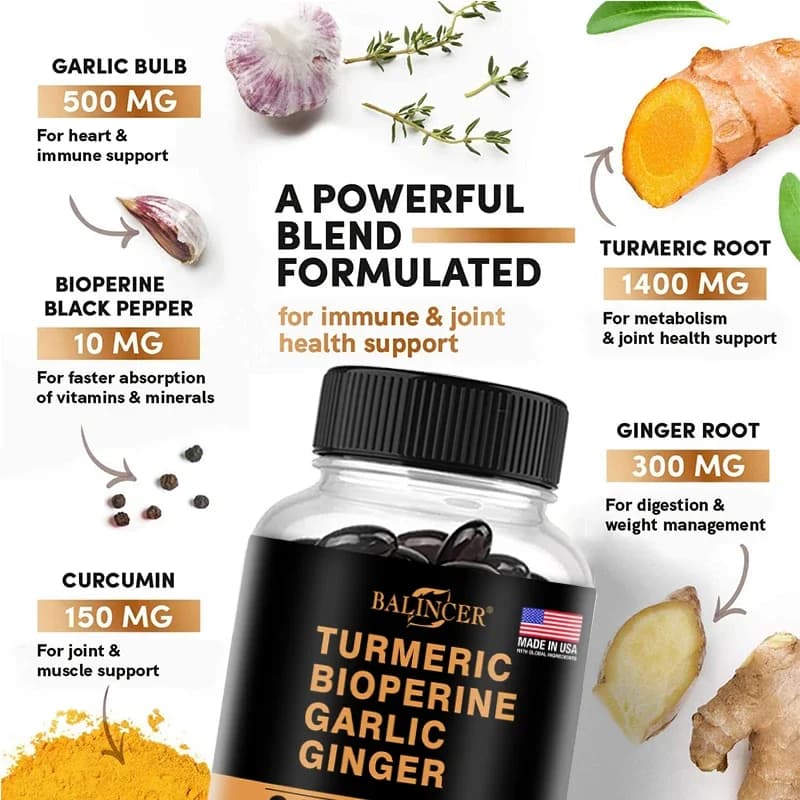 Turmeric ginger supplement bottle with garlic — image 2