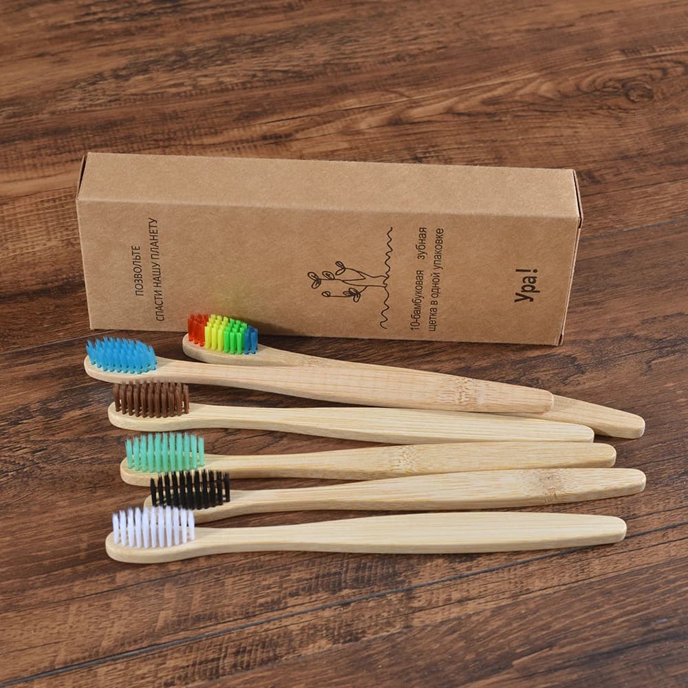 Colorful bamboo toothbrushes with soft bristles — image 4