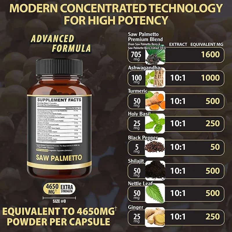 bottles of saw palmetto capsules with ashwagandha and turmeric — image 4