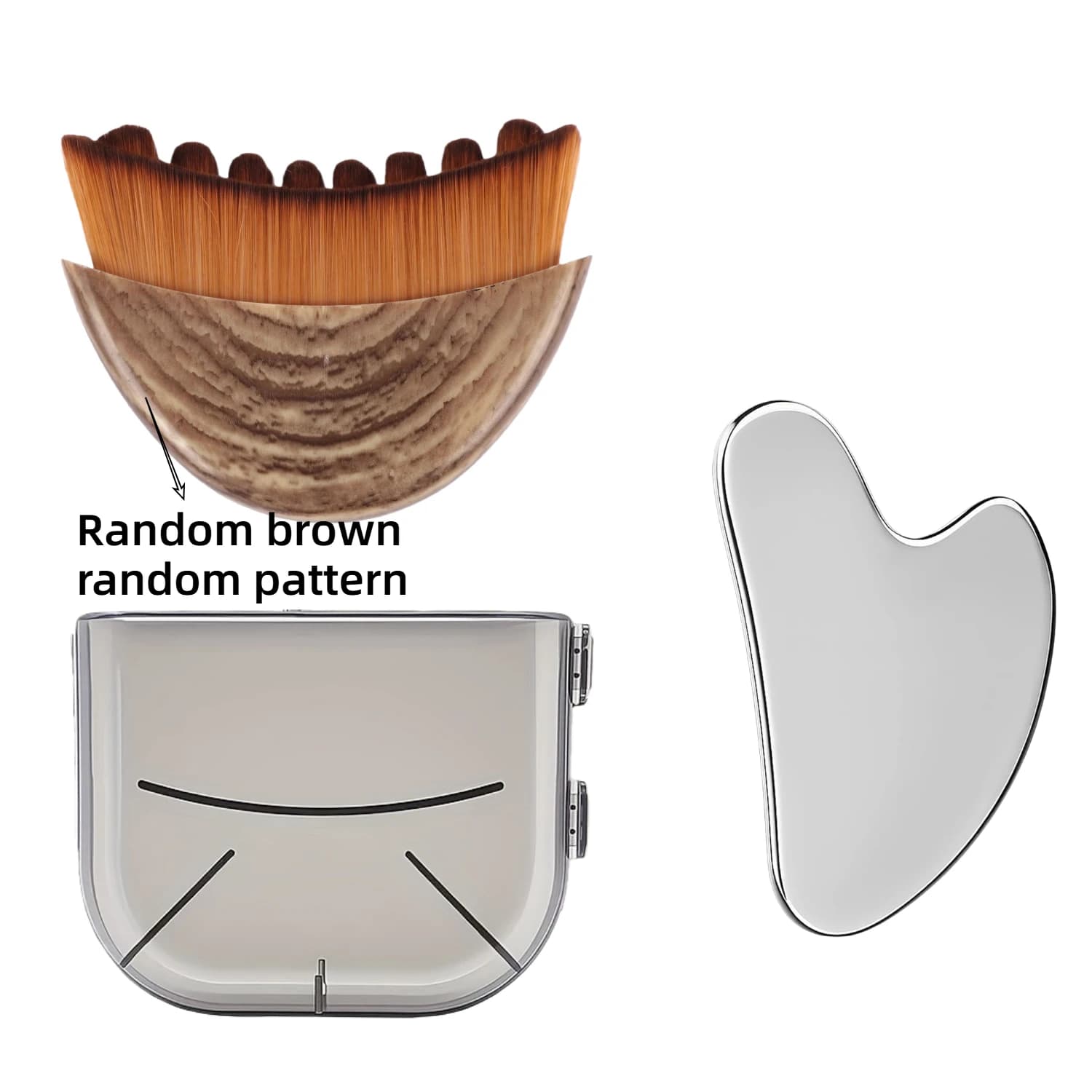 Stainless steel Gua Sha tool with lymphatic drainage face brush — image 7