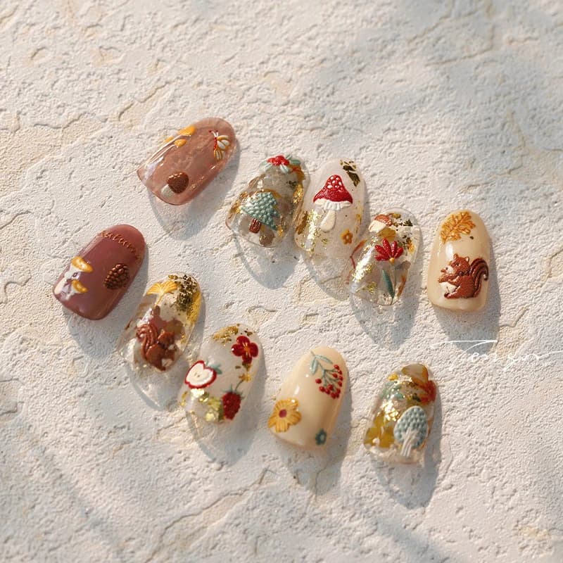 self adhesive nail art stickers with mushroom, apple, strawberry, cherry, pinecone and ginkgo leaf designs — image 5