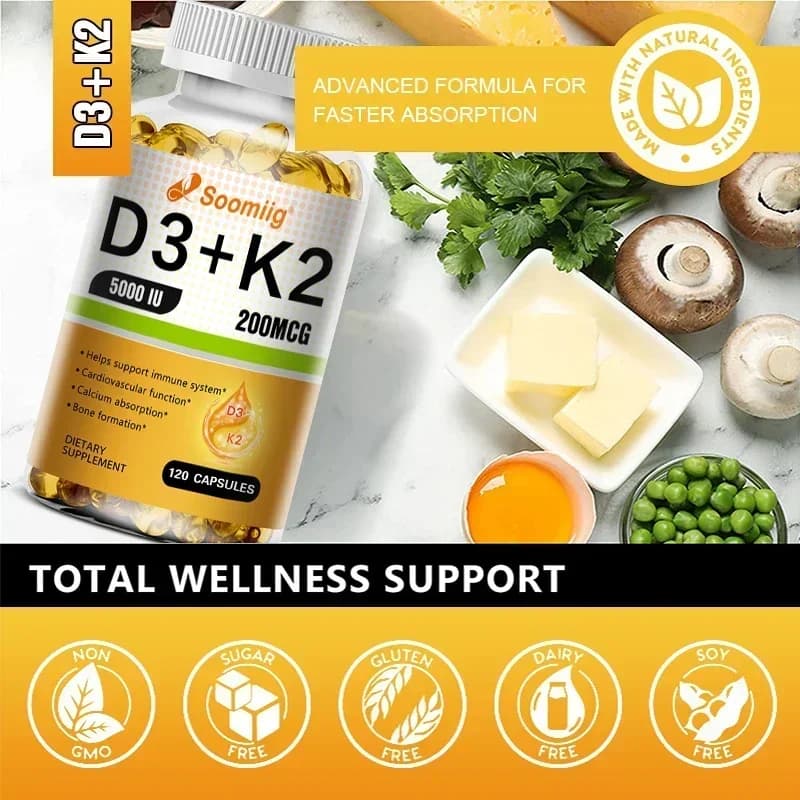 Vitamin D3 5000 IU and K2 MK-7 200 µg capsules bottle — image 3