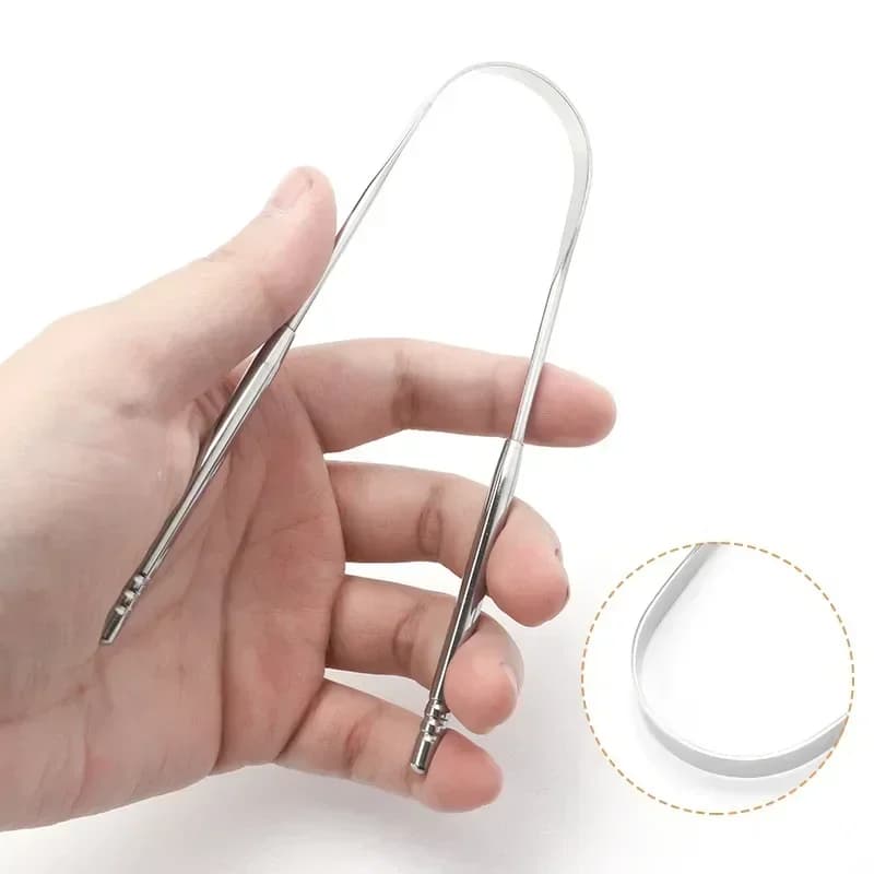 Stainless steel tongue scraper with non‑slip handle — image 1