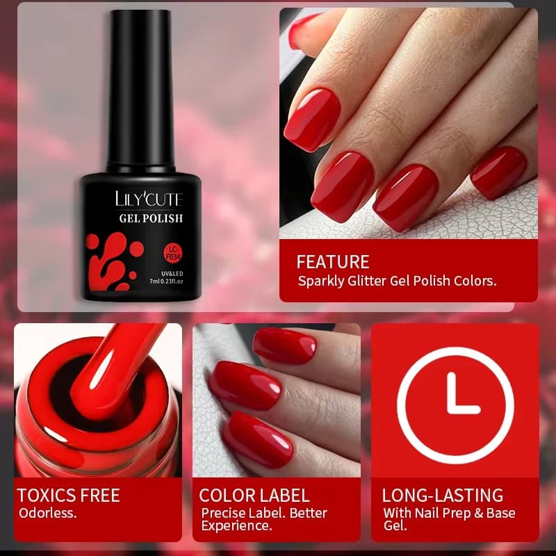 set of five red and brown semi-permanent UV nail gel tubes — image 6