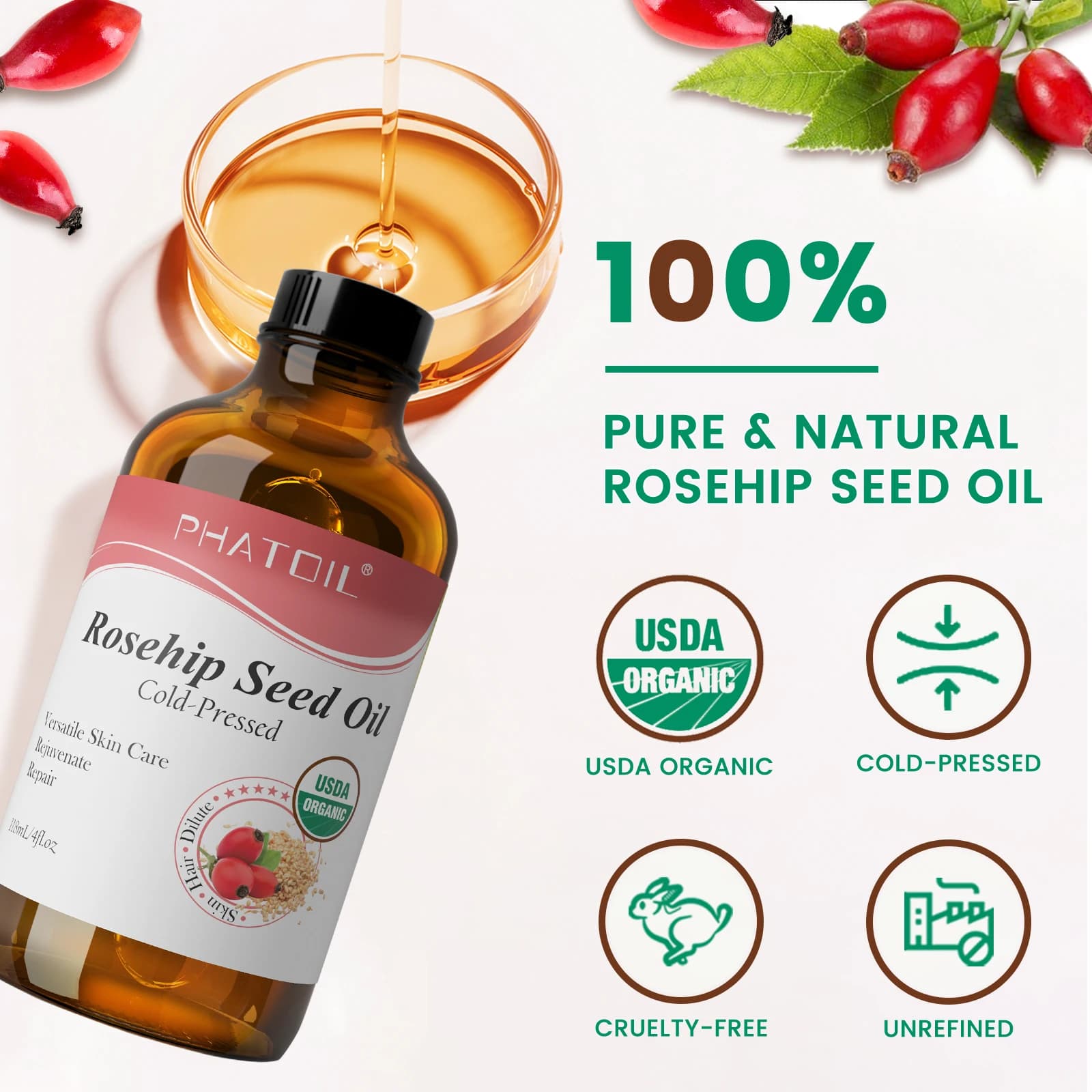 Organic face oil bottle with castor, jojoba, argan and rosehip blend — image 3