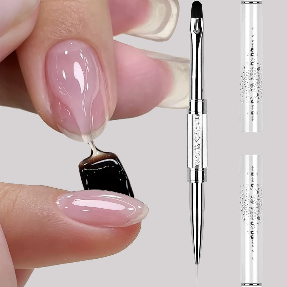 dual-ended gel nail art brush with rhinestone handle — image 1