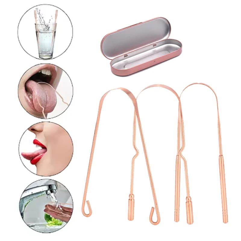 Pure copper tongue scraper with metal storage box — image 6