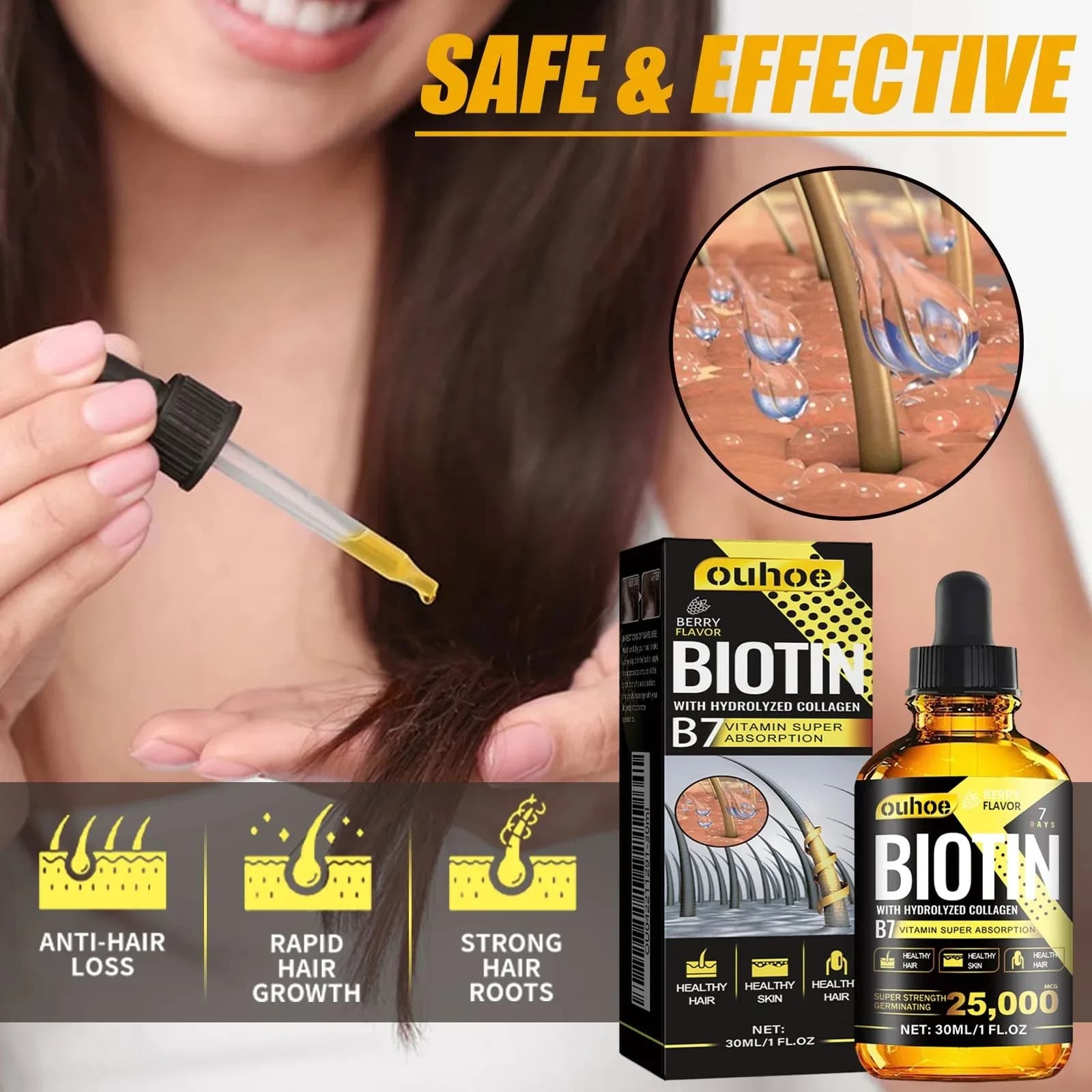 Collagen and vitamin B7 hair growth essential oil bottle — image 3