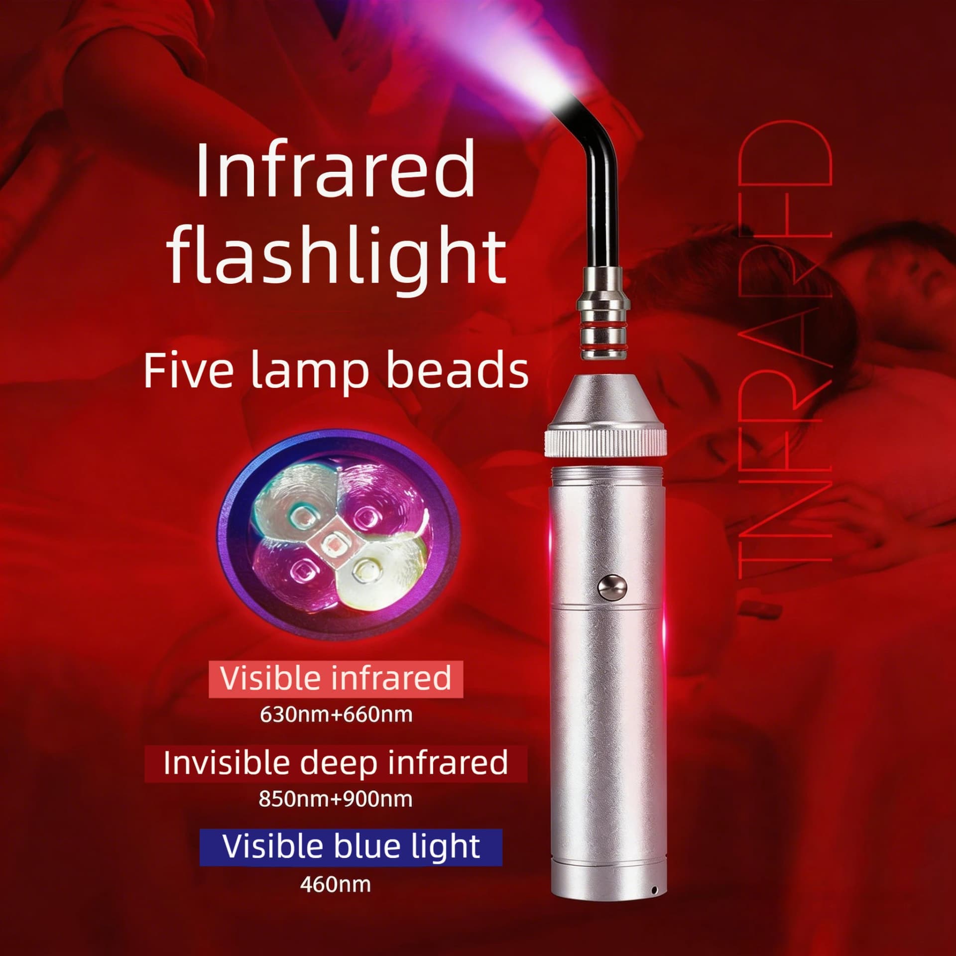 Portable Red and Blue LED Light Therapy Device