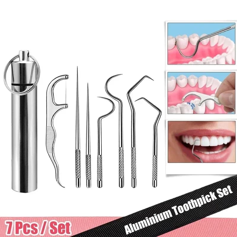 Stainless Steel Toothpick Pocket Set with Keychain