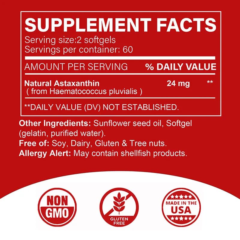 bottle of astaxanthin 24 mg capsules — image 2