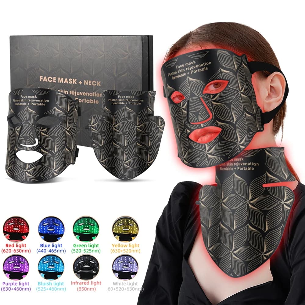 LED Facial Mask with Neck – 8 Colors (Near‑Infrared & Red)