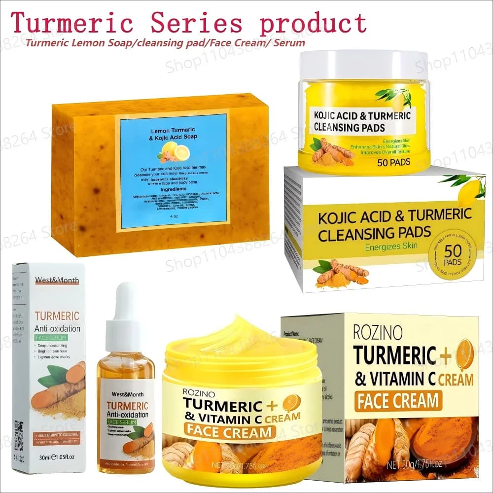 Turmeric & Lemon Brightening Set – Soap, Pad, Cream & Serum