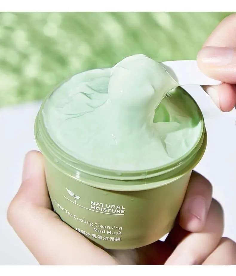 green tea ice mud mask in a white jar — image 5