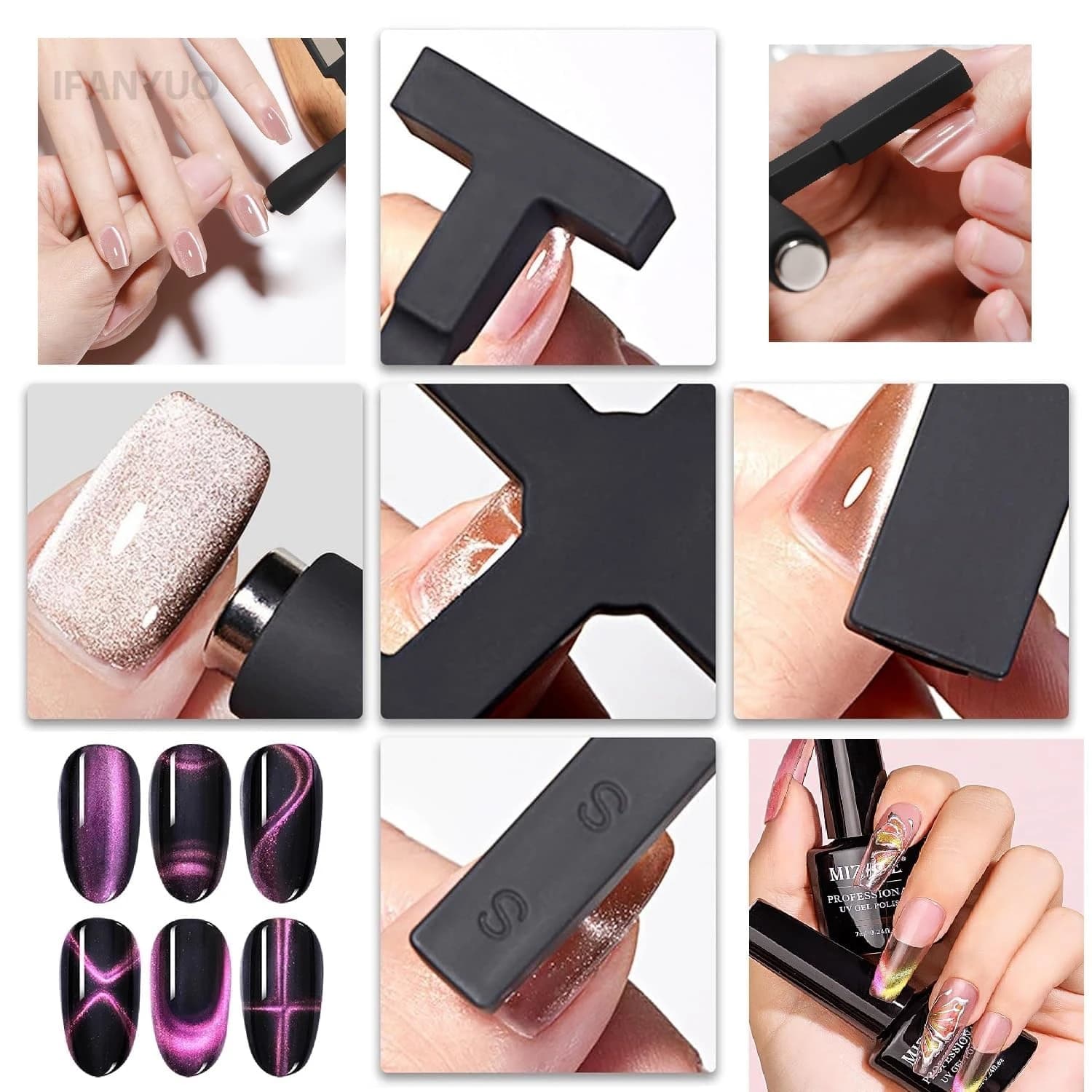 heart-shaped magnetic nail accessory with cat eye effect and side light — image 6