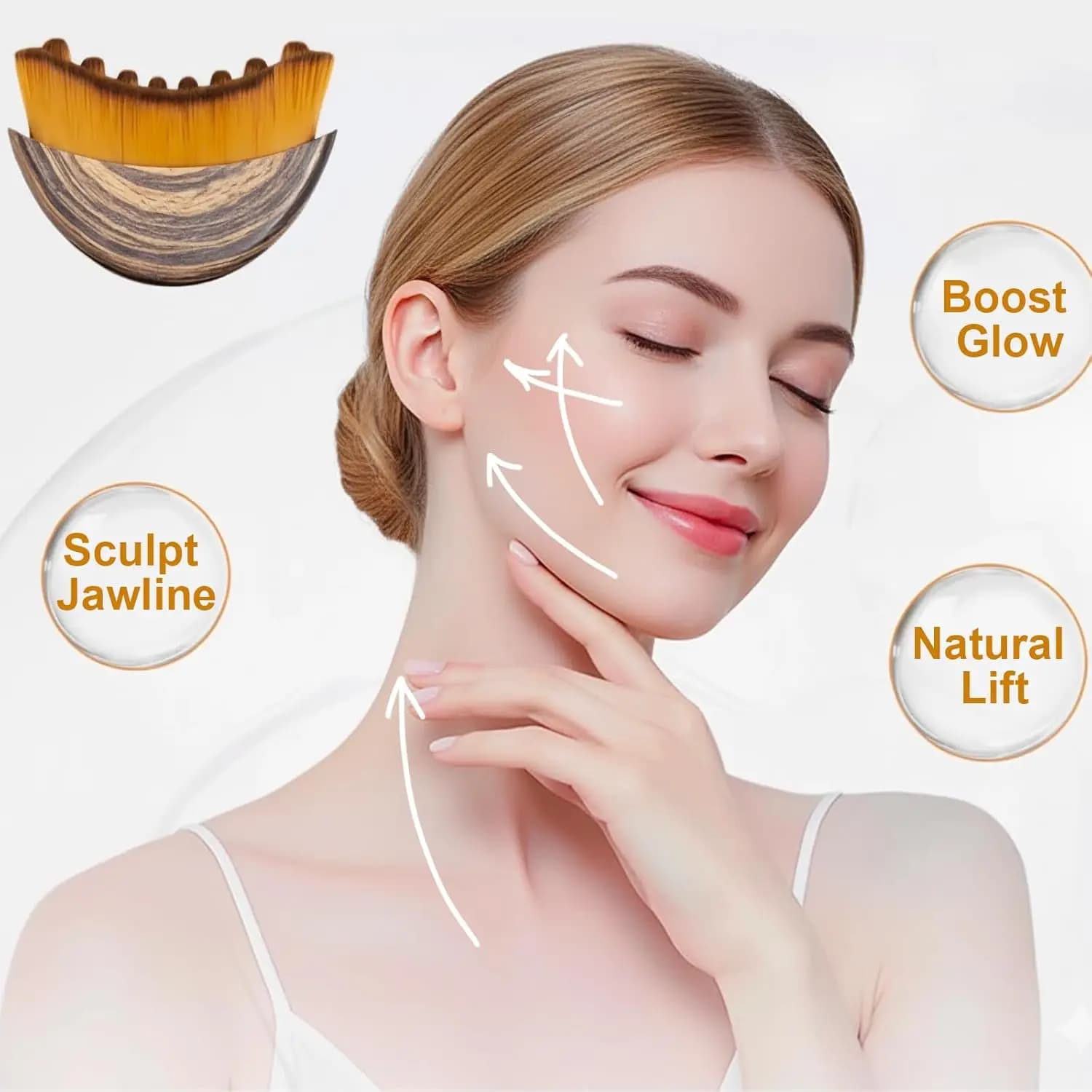 Stainless steel Gua Sha tool with lymphatic drainage face brush — image 3