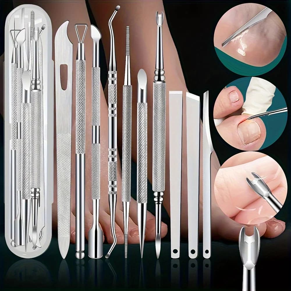 10‑piece stainless steel pedicure tool set with travel case — image 1