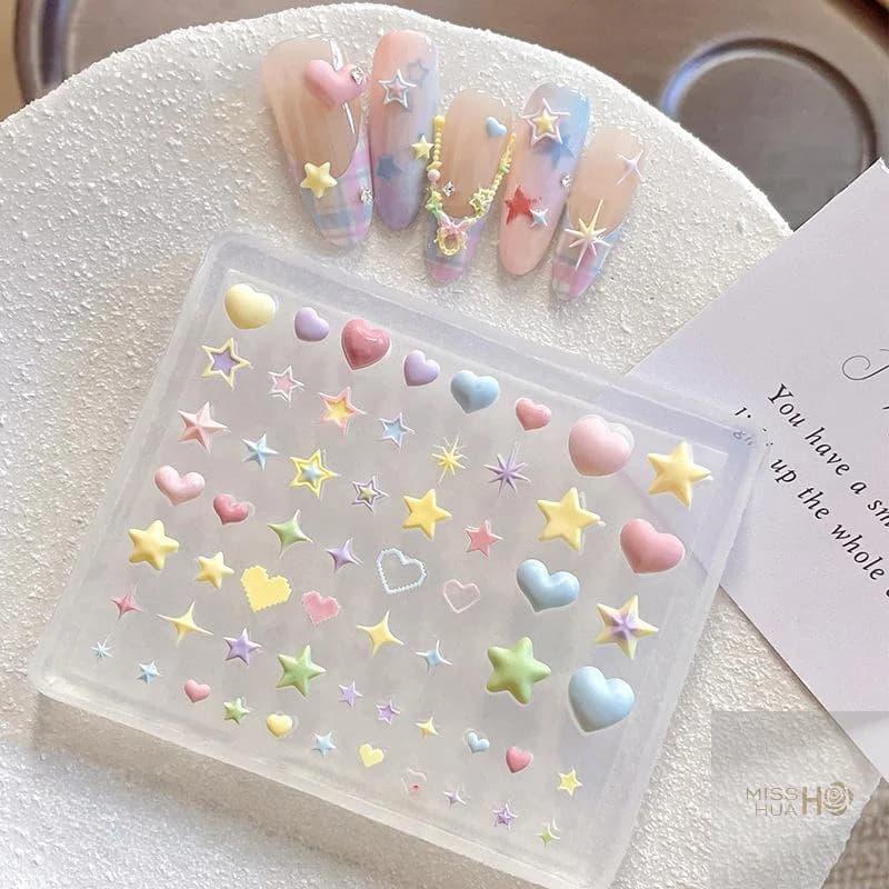 3D silicone nail art mold with heart star pentagram design — image 1