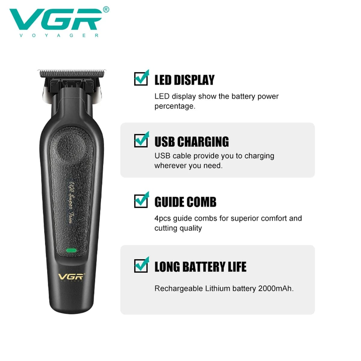 VGR high-end hair clipper set with metal leather body — image 6