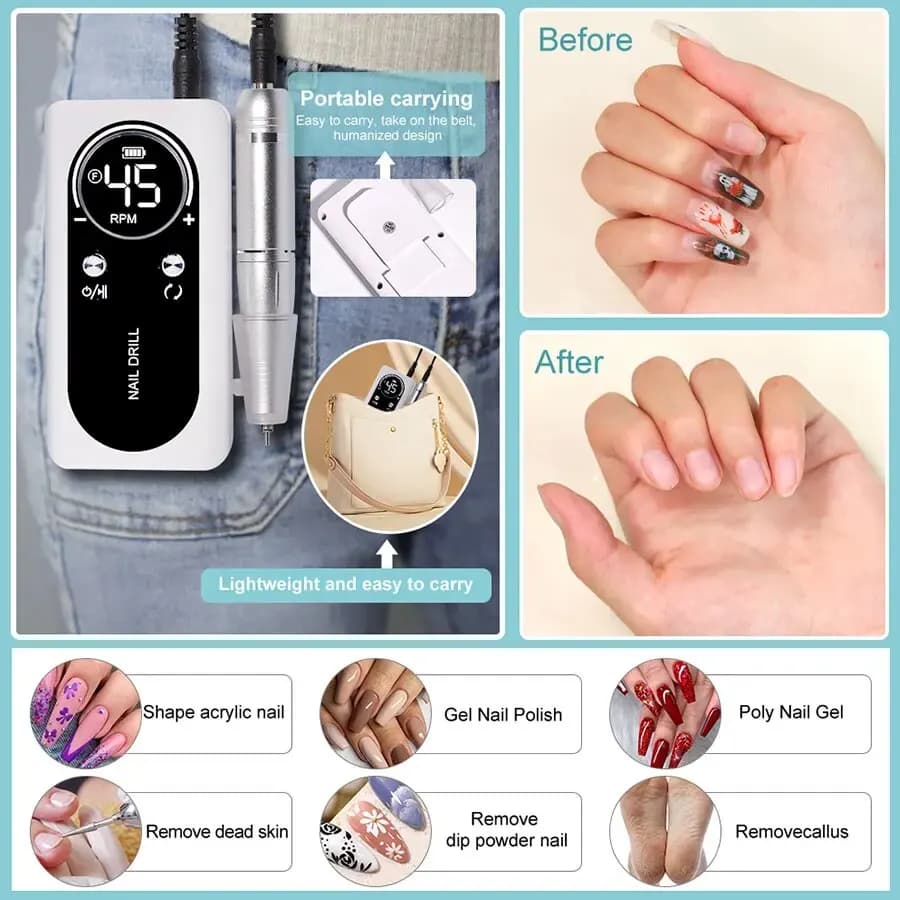 portable electric nail drill with rechargeable battery — image 3