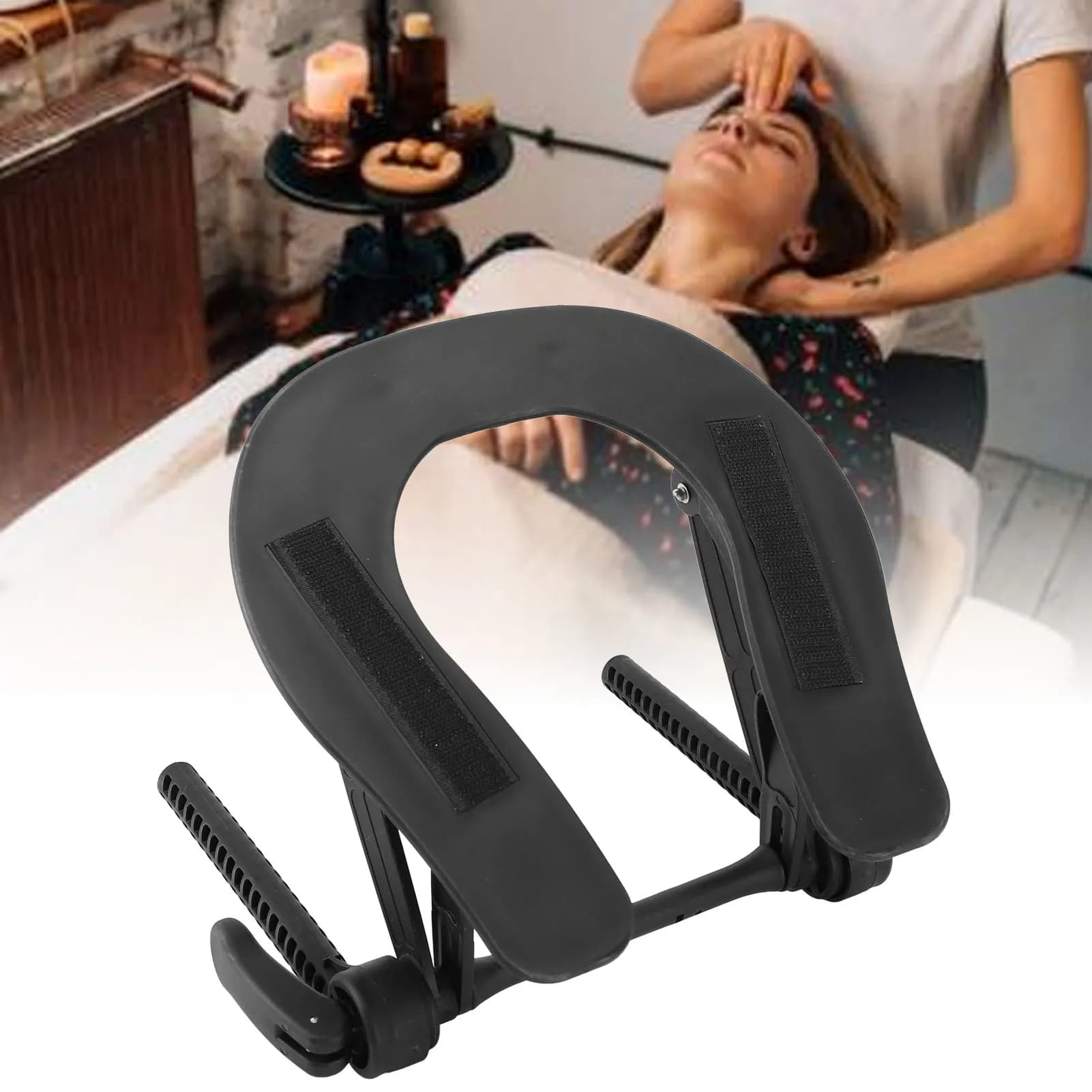 adjustable massage table headrest with hook loop fastener — image 3