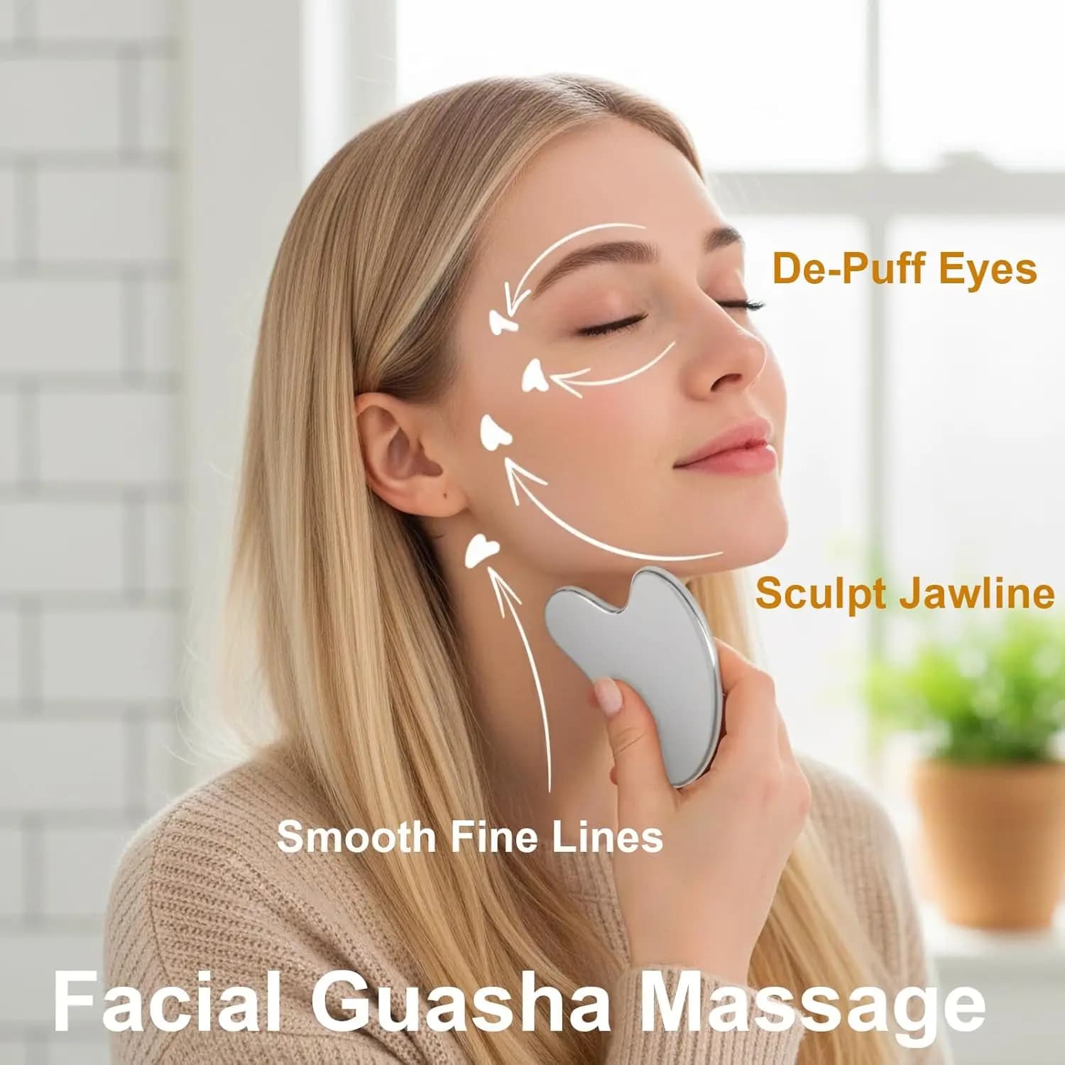 Stainless steel Gua Sha tool with lymphatic drainage face brush — image 5