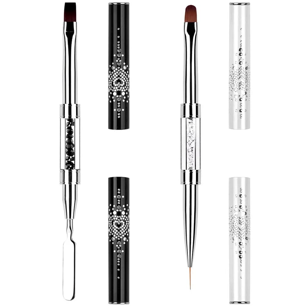 Dual-Ended Nail Art Brush with Gel Builder and Rhinestone Handle