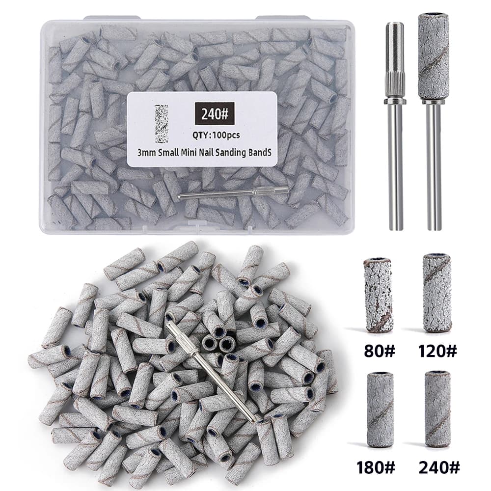 3mm Nail Sanding Bands – 80/120/180/240 Grit Mini Drill Bits