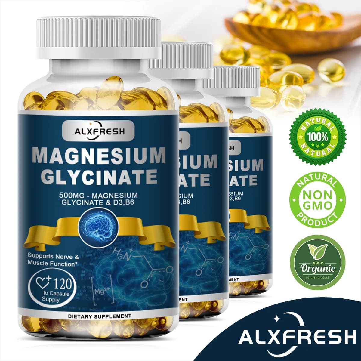 bottles of magnesium glycinate with zinc vitamin d3 and b6 supplement — image 1