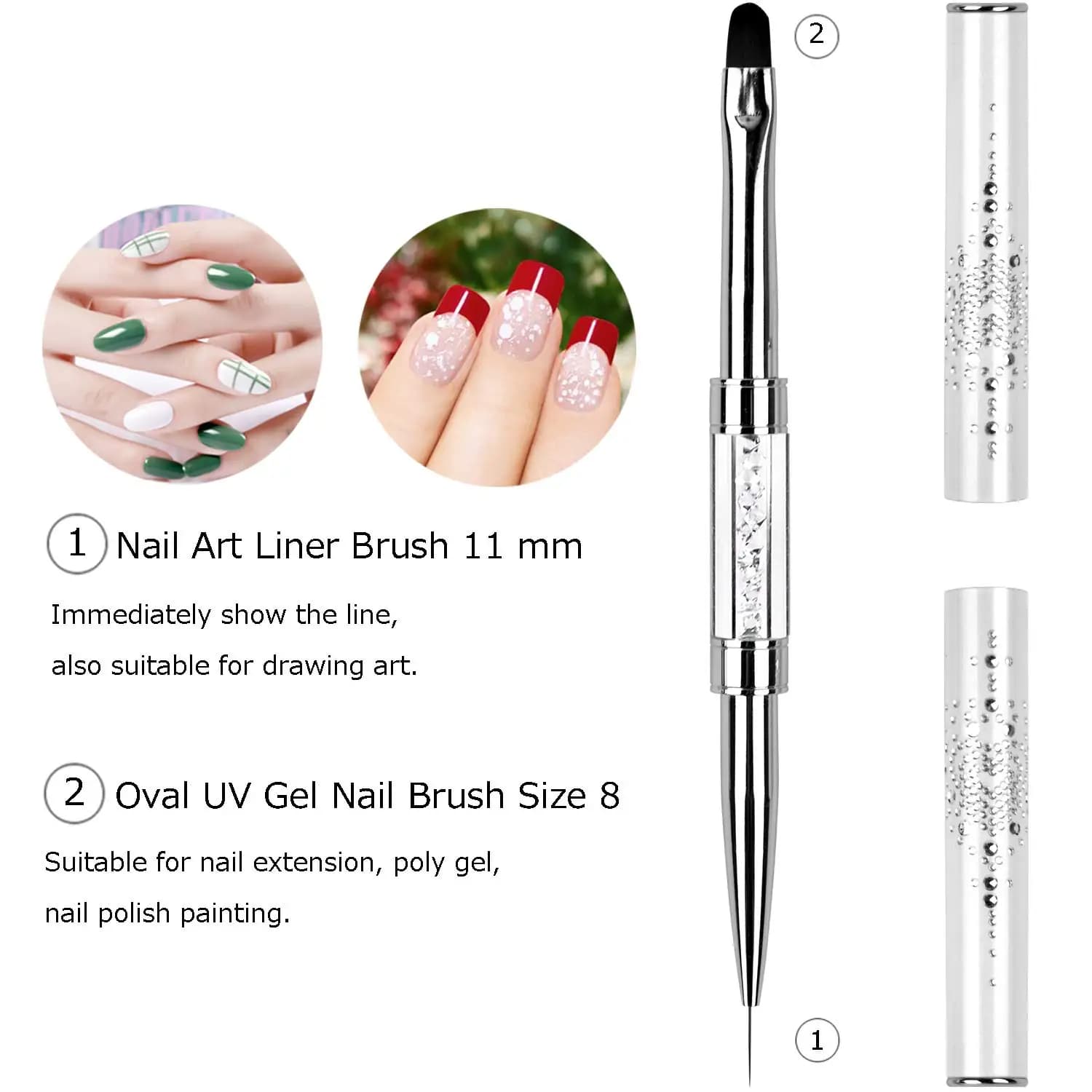dual-ended gel nail art brush with rhinestone handle — image 5