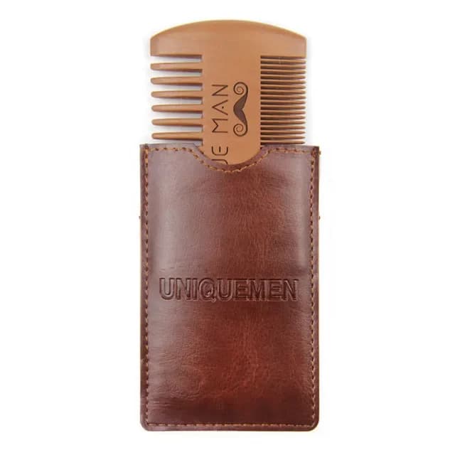 Wooden beard comb with leather case — image 7