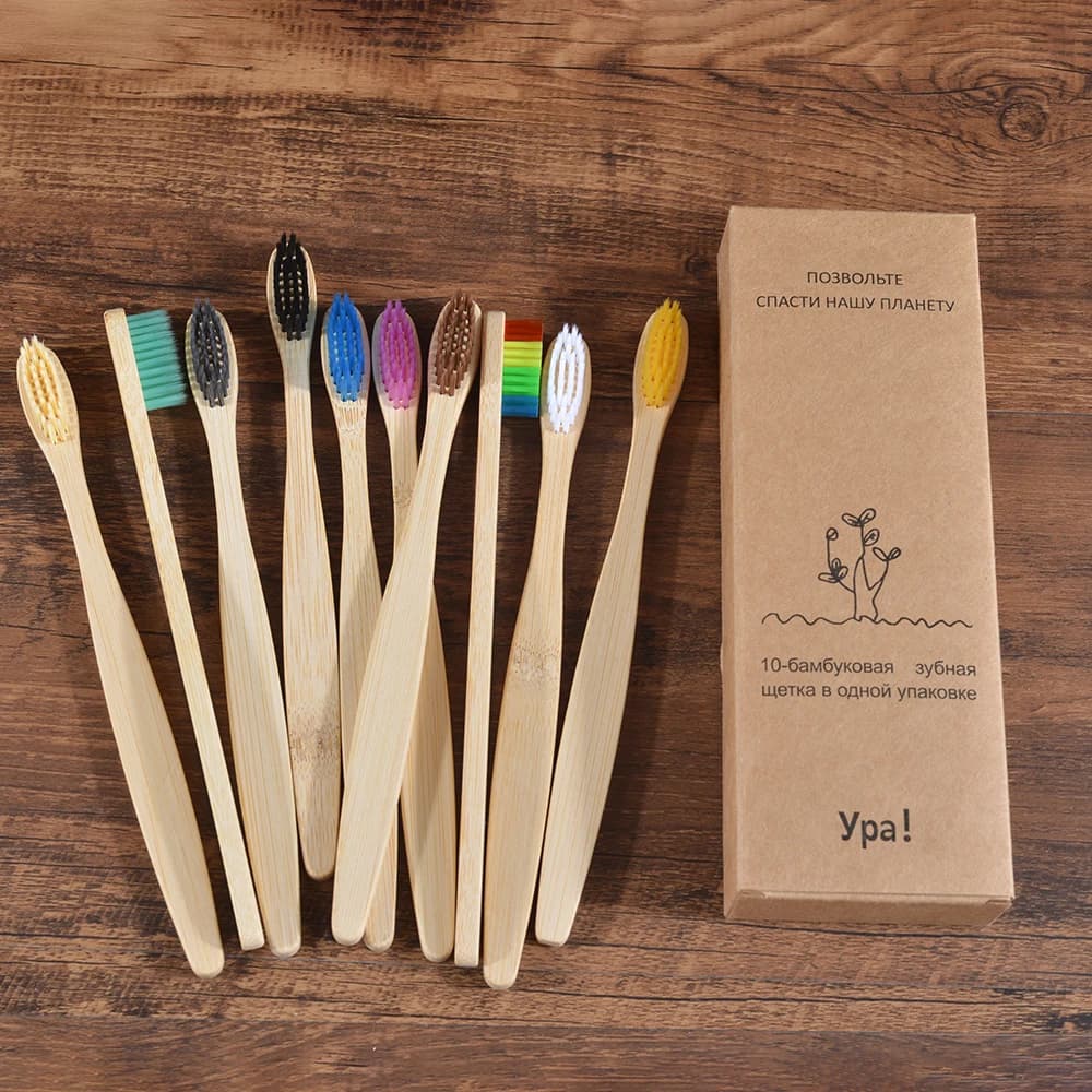 Colorful bamboo toothbrushes with soft bristles — image 1