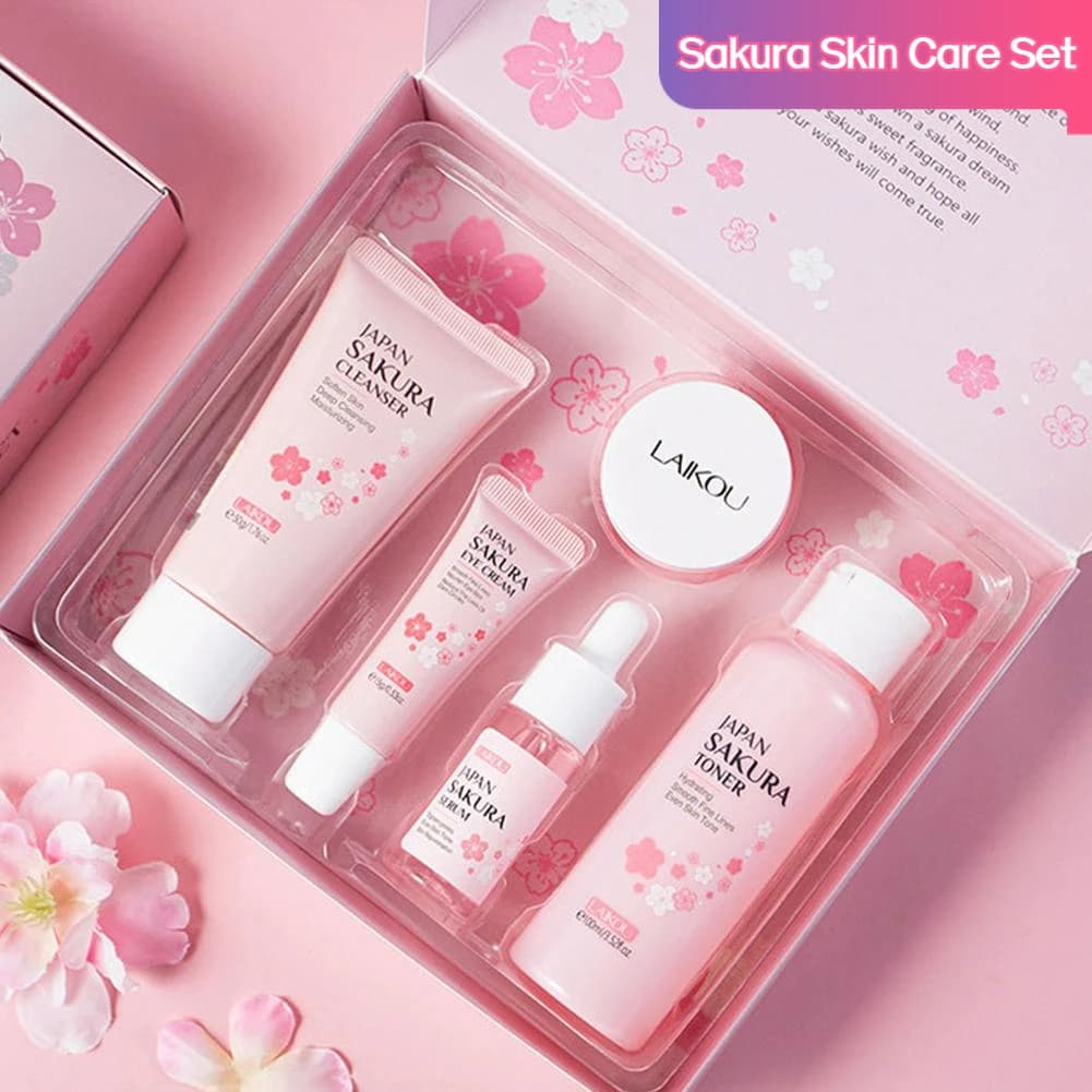 Sakura skincare set with cream, serum and toner — image 1