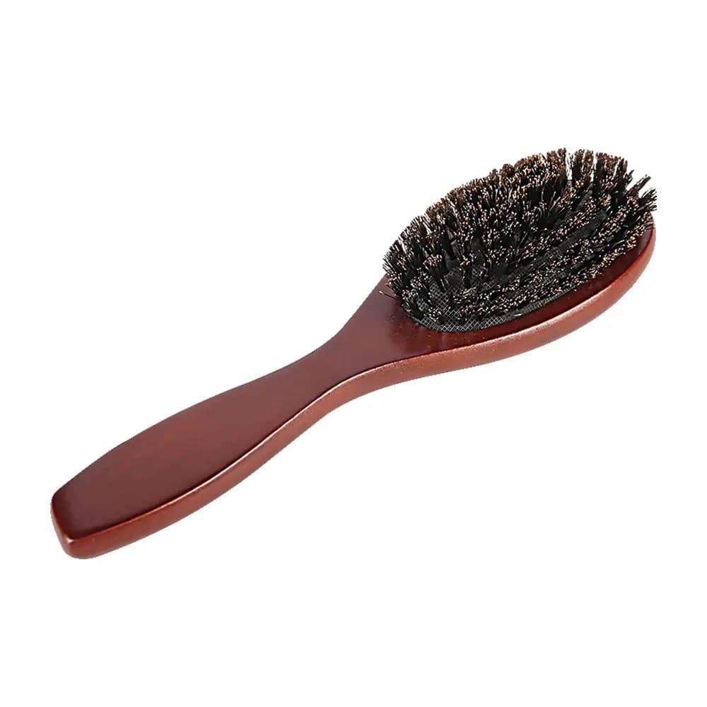 Oval natural boar bristle hair brush with wooden handle — image 6